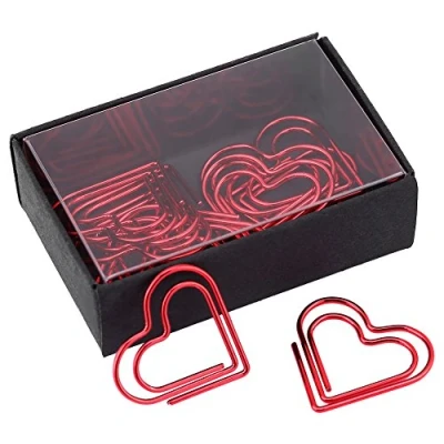 Afbeelding van 12 stuks paperclips bladwijzers, creatieve hartvorm bladwijzer markeren document organiseren clip kantoorbenodigdheden geschenken (rood)