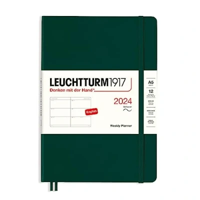 Afbeelding van LEUCHTTURM1917 367652 weekkalender, softcover, medium (A5) 2024, 12 maanden, bosgroen, Engels