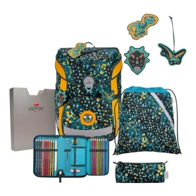 Afbeelding van DerDieDas Schooltas ErgoFlex Easy Schulranzenset 5 delig Dino Time Veelkleurig