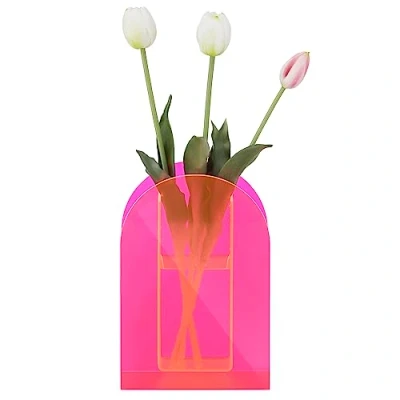 Afbeelding van Navaris transparante vaas van acryl Bloemenvaas 24 cm hoog Trendy boogvormig design Vaasje in roze