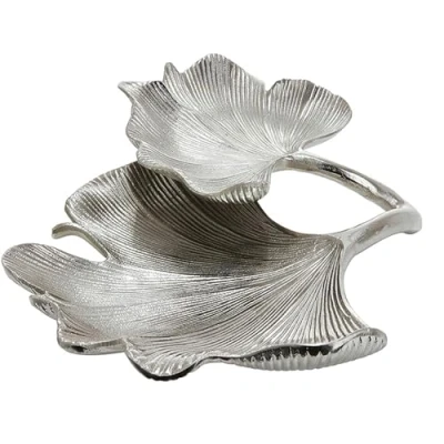 Afbeelding van GILDE Decoratieve Schaal ginkgo blad, zilver (1 stuk)