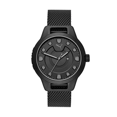 Afbeelding van Puma heren reset driehands datum zwart roestvrij staal horloge