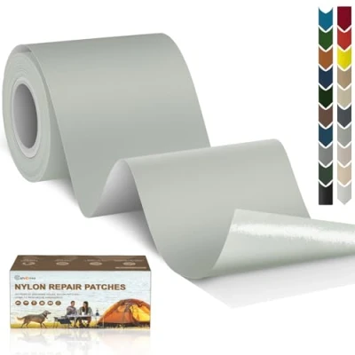 Afbeelding van Cahomo nylon reparatiepatches, 7,6 x 200 cm, zelfklevend, waterdichte reparatiepatch, patches, voor jassen, tenten, bovenkleding, lichtgrijs