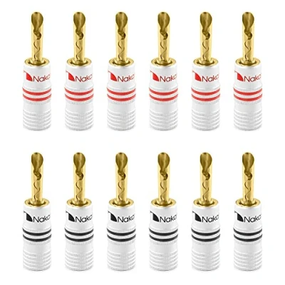 Afbeelding van Nakamichi Excel serie 24 karaats vergulde banaanstekker 12 AWG 18 Maat 4 mm Luidsprekers Versterker Hi Fi AV Stereo Home Theater Audio Draad Kabel Schroefconnector (12 stuks (6 paar), BFA stekker)