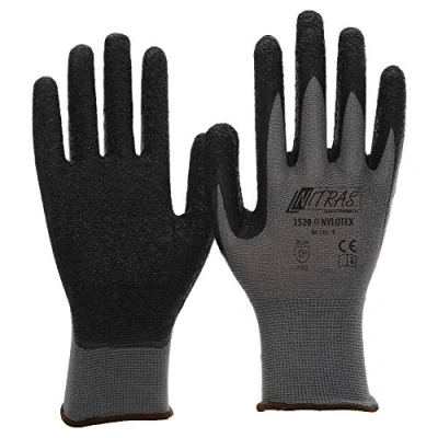 Afbeelding van NITRAS Nylotex 3520 nylon latex handschoenen werkhandschoenen 12 PAAR maat 10 (XL), grijs/zwart