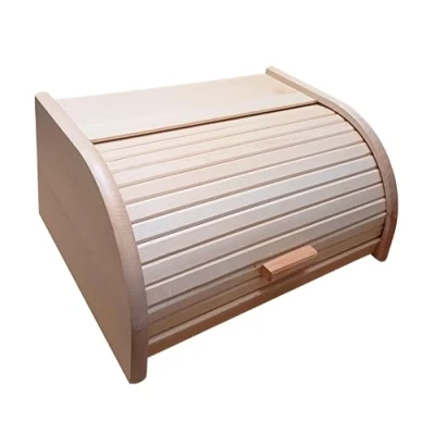 Afbeelding van Houten broodtrommel met roldeur of drop down deur, voor het bewaren van brood, 24 types