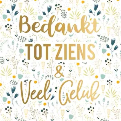 Afbeelding van wenskaart XL groot vierkant bedankt tot ziens en veel geluk ontslag nieuwe baan afscheid vut pensioen 23 x cm gouden envelop