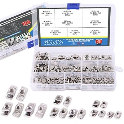 Afbeelding van Glarks 150 Stks Europese M3 M4 M5 M6 Hamer Head Drop in T Moer Slot Assortiment Kit voor 20/30/40 Serie Aluminium Profiel Vernikkeld Koolstofstaal