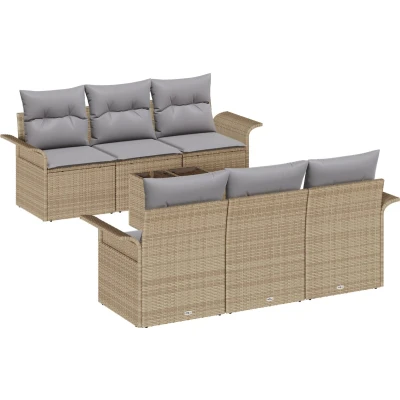 Afbeelding van vidaXL 7 Delige Tuin Sofa Set met Kussens Beige Poly Rattan
