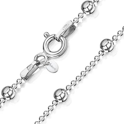 Afbeelding van Amberta Sieraden Echt 925 Sterling Zilver Keten Kogelketting Halskettingen Collier voor Vrouwen en Man Unisex Lengte: 50cm