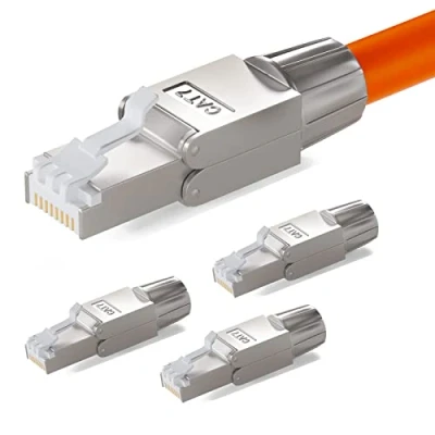 Afbeelding van hb digital CAT.7 RJ 45 netwerkconnector NS 7 naar snijklem (LSA), vergulde contacten, LAN Gigabit connector, krimpen zonder gereedschap voor patchkabels CAT8, CAT7, CAT6a, DSL internet STP, 4 stuks