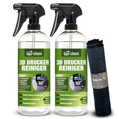 Afbeelding van 3D printerreiniger, 2 x 100 ml, spray incl. microvezeldoek, voor alle printers, pc onderdelen en andere elektrische apparaten, milieuvriendelijke printbedreiniger met hoge oploskracht,