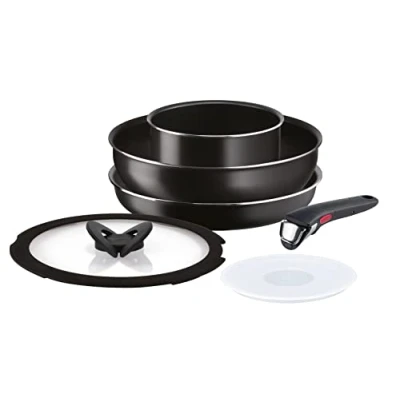 Afbeelding van Lagostina Ingenio Essential Kookgerei met antiaanbaklaag, van aluminium, voor gas en oven, 6 stuks, accu pan, braadpan, wok, 2 deksels, afneembare handgreep