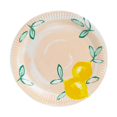 Afbeelding van Talking Tables Pack van 12 Citrusvruchten Citroen Tropische Papieren Borden Milieuvriendelijk, Recyclebaar en Wegwerp Feestservies voor zomer, buiten dineren in de tuin, picknick, BBQ, Roze, 23