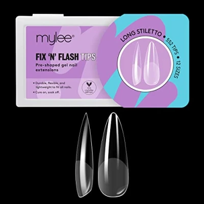 Afbeelding van Mylee Fix &amp; Flash Soft Gel Tips [Lang Stiletto] Full Cover Nagel Tips, Gelnagel Extensions, Flexibel Resistent, 12 Verschillende Maten, 552 Stuks, Passen Op Alle Nagels