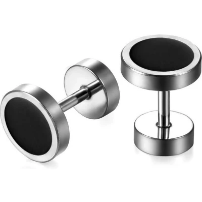 Afbeelding van Mendes heren oorbellen edelstaal Barbell Zilverkleurig Black