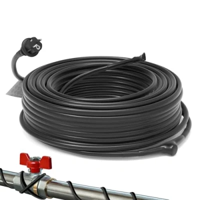 Afbeelding van HEATIT JHSF vorstbestendige verwarmingskabel met thermostaat, 16,4 W/m, 230 V, IP65, zwart, ideaal voor waterleidingen of planten, elektrische verwarming palmen, 4 m