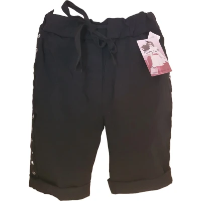 Afbeelding van Dames korte broek met aantrekkoord en sierknopen aan zijkant zwart One size 38/44