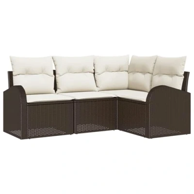 Afbeelding van vidaXL 4 delige Tuin Sofa Set met Kussens Bruin Poly Rattan