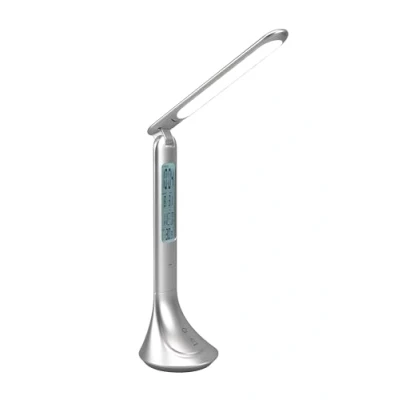 Afbeelding van Reality Leuchten LED bureaulamp Patty R52311187, kunststof titaniumkleurig, incl. 4 Watt LED, accu, USB C, wekker, datum en temperatuur weergave