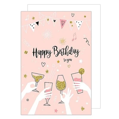 Afbeelding van Edition Seidel Premium XXL Maxi Wenskaart voor verjaardag met envelop formaat DIN A4. Verjaardagskaart Billet Happy Birthday to you man vrouw champagne roze (A4 G2954)