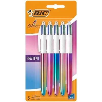 Afbeelding van BIC 4 Kleuren Gradient Balpen 5 Balpennen met Kliksysteem Pennen Medium Punt (1 mm)