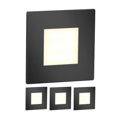 Afbeelding van ledscom.de 4 LED traplamp/inbouw wandlamp FEX voor binnen en buiten, hoekig, zwart, 85 x 85mm, warm wit