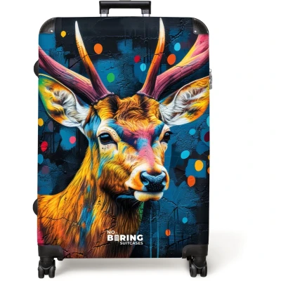 Afbeelding van NoBoringSuitcases.com® Koffer groot Reiskoffer lichtgewicht Hert met gewei in graffiti stijl Rolkoffer 4 wielen Grote trolley XL 98 liter bagage