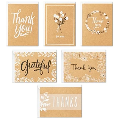 Afbeelding van Hallmark Dank U Kaarten Assortiment, Rustieke Kraft (48 Notities met Enveloppen)