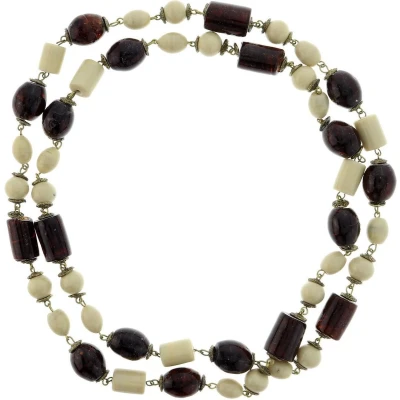 Afbeelding van Behave Lange kralen ketting beige met bruin