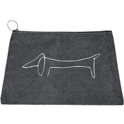 Afbeelding van teckel etui toilettas make up tas linnen zwart hond 25x17cm picasso