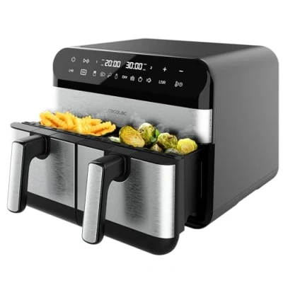 Afbeelding van Cecotec Digitale Airfryer van 9L Cecofry Advance 9000 Inox. 2800W, 2 Bakken 4,5L, Duale Temperatuur, Regelbare Temperatuur 80 200 ºC, 7 Programma&#039;s, Multifunctioneel Aanraakpaneel