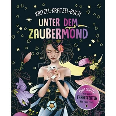 Afbeelding van Unter dem Zaubermond Kritzel Kratzel Buch für Kinder ab 7 Jahren: 12 Kratzmotive Mit tollen Farbeffekten. Bambus Stick