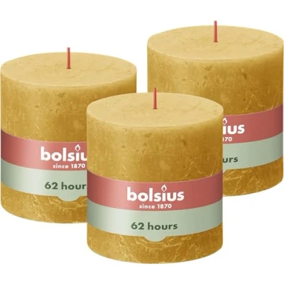 Afbeelding van Bolsius Rustieke Pillar Kaars, Geel, 10 x cm (pak 3)