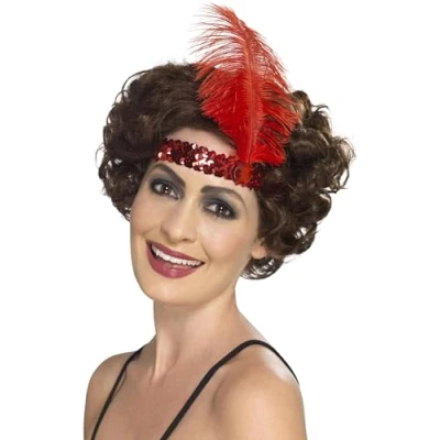 Afbeelding van Hoofdband Charleston Met veer Rood