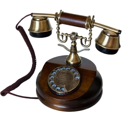 Afbeelding van OPIS 1921 CABLE MODEL A klassieke telefoon/retro telefoon met hout en metalen behuizing, functionele draaischijf bel