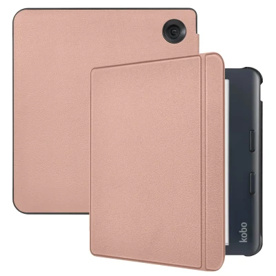 Afbeelding van Kobo Libra Colour Hoes: iMoshion Slim Hardcase Sleepcover Bookcase met stand Rosé Goud Kunstleder E Reader Hoezen