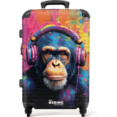 Afbeelding van NoBoringSuitcases.com® Koffer groot Rolkoffer lichtgewicht Kleurrijke aap met koptelefoon in graffiti stijl Reiskoffer 4 wielen Grote trolley XL 20 kg bagage