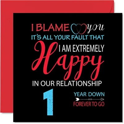 Afbeelding van Grappige papieren verjaardagskaart voor echtgenoot vrouw Your Fault I&#039;m Extremely Happy Gelukkige 1e huwelijksverjaardagskaart partner, 145 mm x wenskaarten eerste verjaardagen