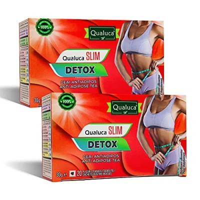 Afbeelding van Qualuca Slim Detox thee Afslankthee Ontgiftende Zuiverende Kruidenthee Pak van 2 60g