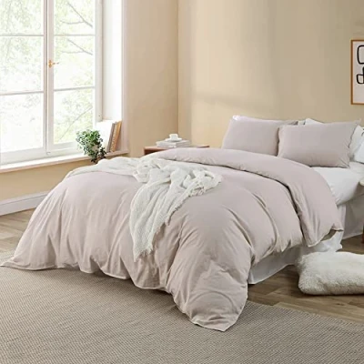 Afbeelding van Soifox Beddengoed 200 x cm, beige, beddengoedset van microvezel, strijkvrij en kreukvrij, dekbedovertrek met kussensloop 80 set 2, ritssluiting