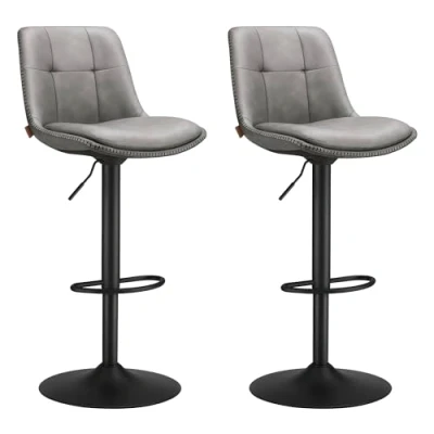 Afbeelding van VASAGLE Set van 2 barkrukken, in hoogte verstelbare draaistoelen, PU gevoerd, keukenstoelen met rugleuning en voetensteun, eetkamer, toonbank, staal, duifgrijs LJB095G01