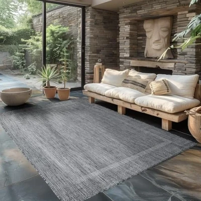Afbeelding van Buitentapijt Effen Weerbestendig Terras Balkon Tuin Keukentapijt Platgeweven Sisal look, Kleur: Grijs, Maat: 120 x 170 cm