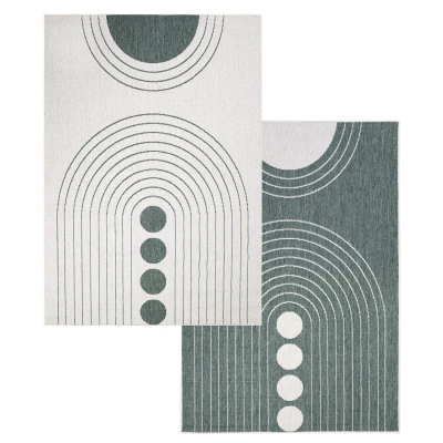 Afbeelding van Duo Binnen en Buiten Vloerkleed Dubbelzijdig Outdoor Laagpolig Tapijt Creme Groen 200x290 cm Rechthoek Polypropyleen Tapijtenloods