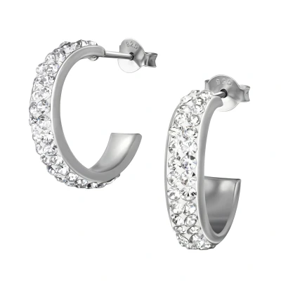 Afbeelding van JoyS Zilveren oorringen 20 mm kristal gehodineerd halve hoepel stud