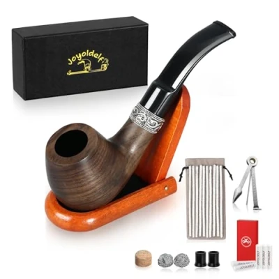 Afbeelding van Joyoldelf Tabakspijpen, ebbenhouten pijp met houten standaard en rookaccessoires geschenkdoos (pijpenset)