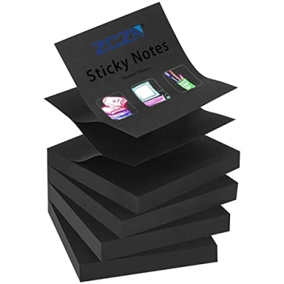 Afbeelding van ZCZN Pop up Sticky Notes 76 x mm, 4 Pads Heldere Kleur Zelfklevende Notes, 100 Sheets/Pad, Zwart