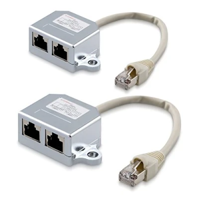 Afbeelding van kwmobile 2x netwerkkabel splitter Adapter met 2 poorten 1x RJ45 naar (Cat5/Cat6) Verdubbelaar LAN aansluiting koppelstuk