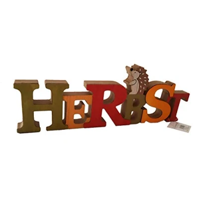 Afbeelding van LB H&amp;F Letters herfst om neer te zetten hout natuur egel 33 cm groot herfstdecoratie (meerkleurig)