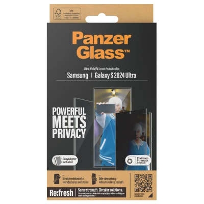 Afbeelding van Screenprotector Samsung Galaxy S24 Ultra: PanzerGlass Privacy Ultra Wide Fit Anti Bacterial incl. applicator